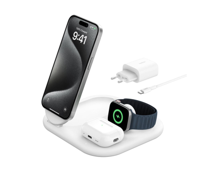 Ładowarka i akumulator BELKIN Magnetyczna podstawka ładująca BOOSTCHARGE 3w1 Qi2 15W biała składana WIZ029vfWH
